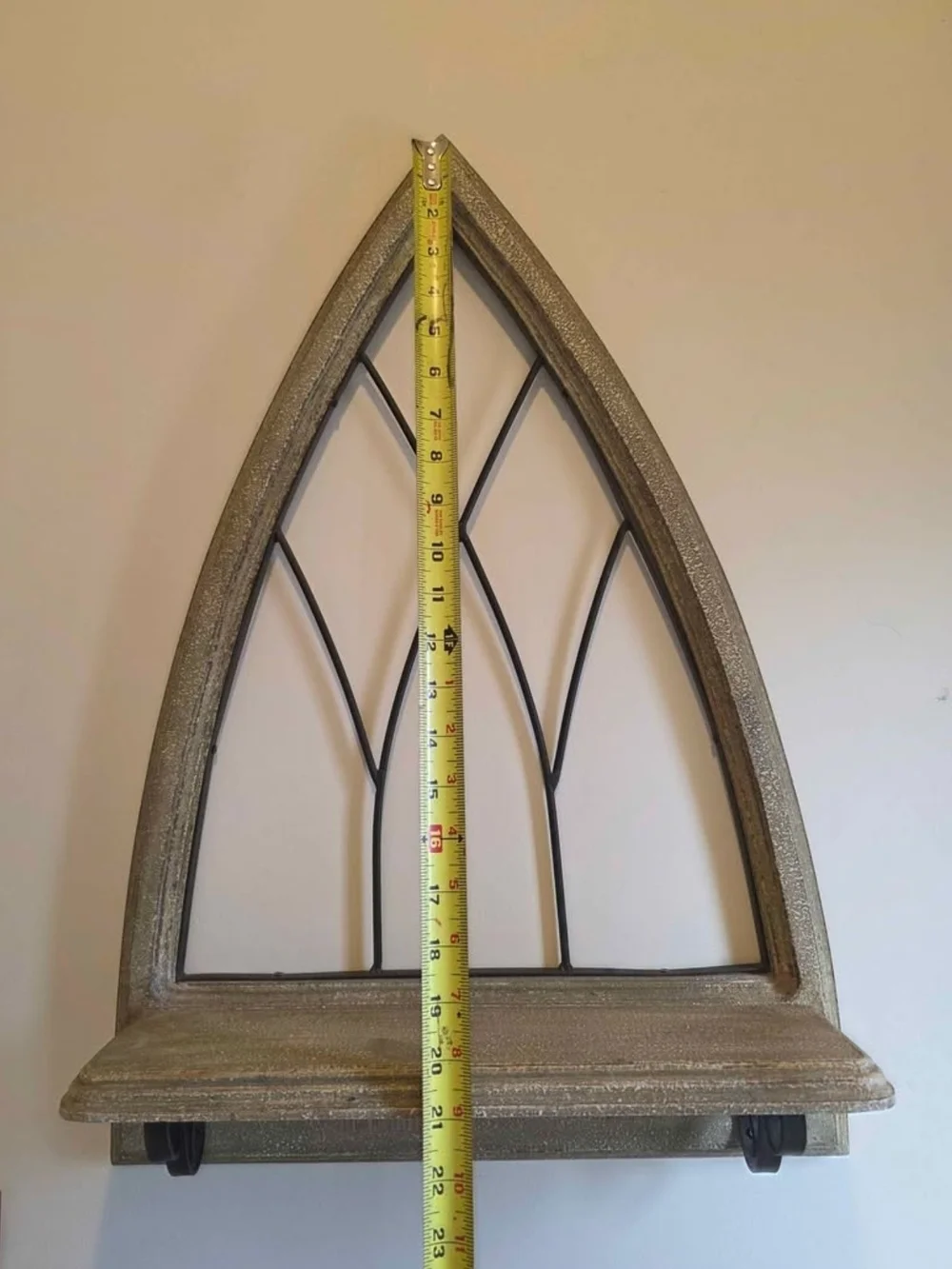 Cathedral Arched Wall Shelf in Distressed Taupe